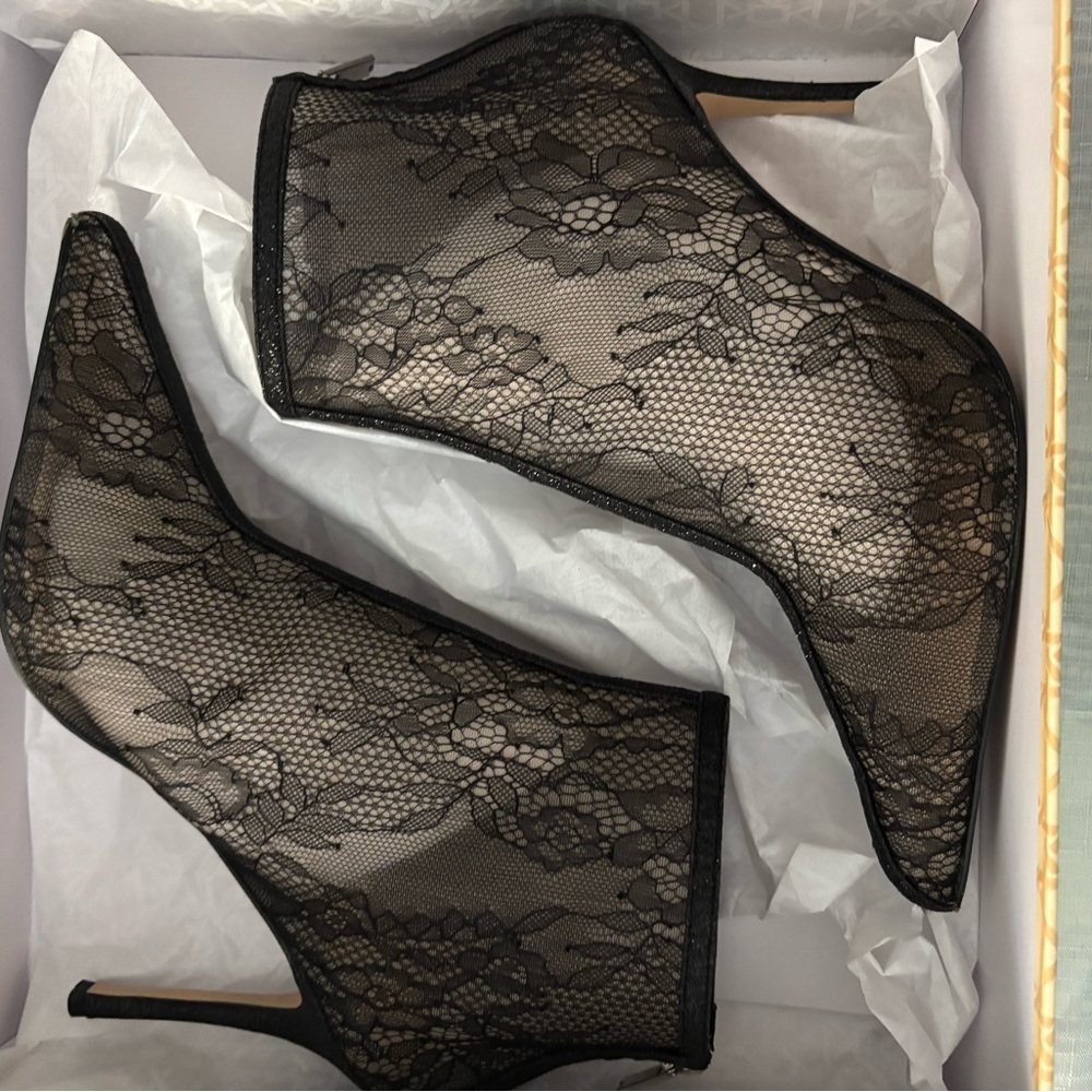 Badgley Mischka Black Lace Heeled Boots